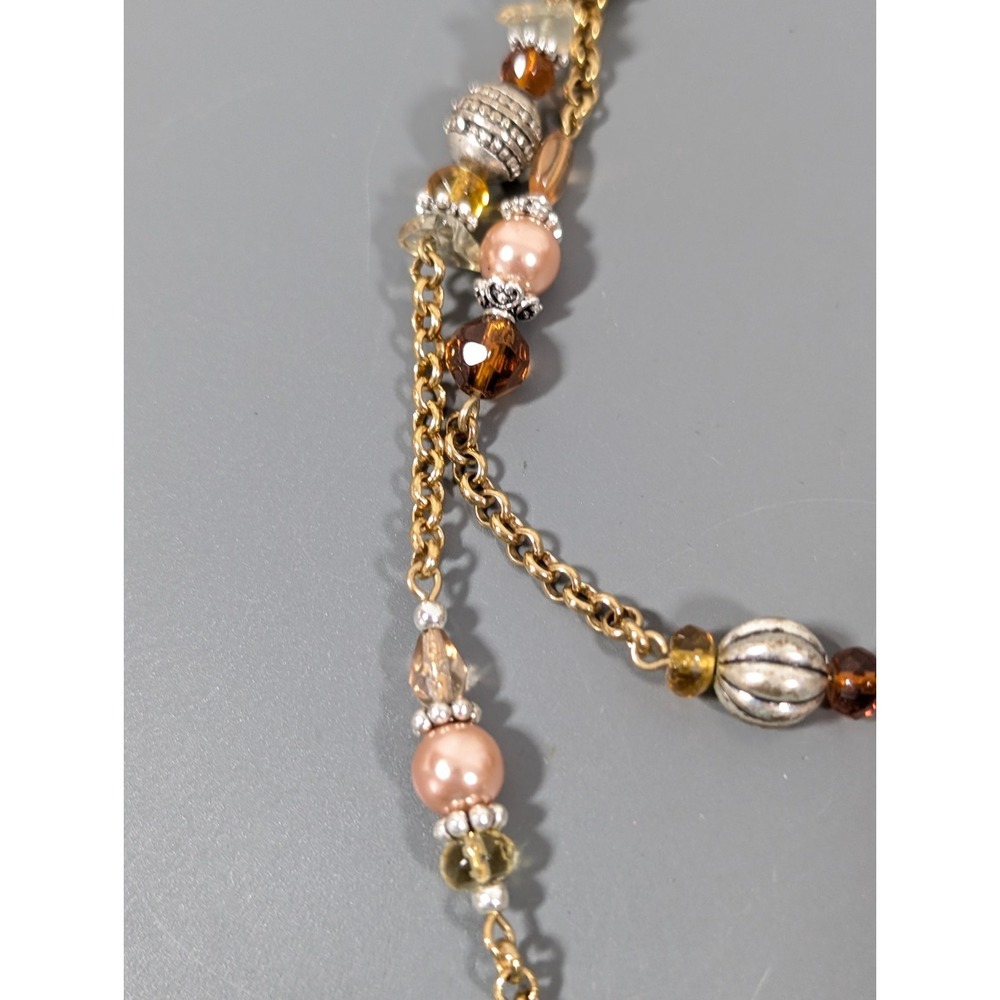 Avon Double Chain‎ Lariat Amber Color Beaded Necklace Elegant Chic 19 in - Picture 7 of 12